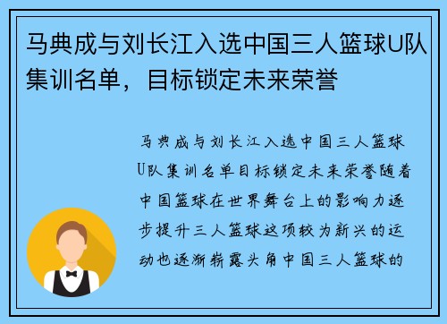 马典成与刘长江入选中国三人篮球U队集训名单，目标锁定未来荣誉