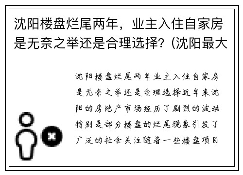 沈阳楼盘烂尾两年，业主入住自家房是无奈之举还是合理选择？(沈阳最大烂尾楼群)