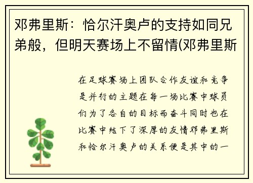 邓弗里斯：恰尔汗奥卢的支持如同兄弟般，但明天赛场上不留情(邓弗里斯 转会巴黎)